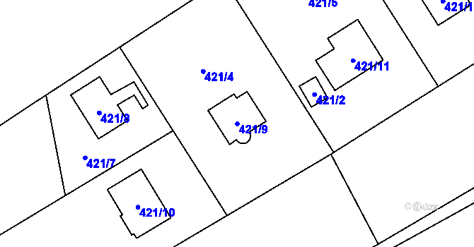 Parcela st. 421/9 v KÚ Valtířov nad Labem, Katastrální mapa