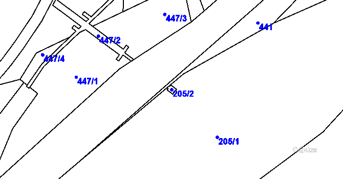 Parcela st. 205/2 v KÚ Valtířov nad Labem, Katastrální mapa