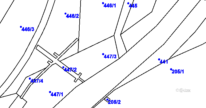 Parcela st. 447/3 v KÚ Valtířov nad Labem, Katastrální mapa