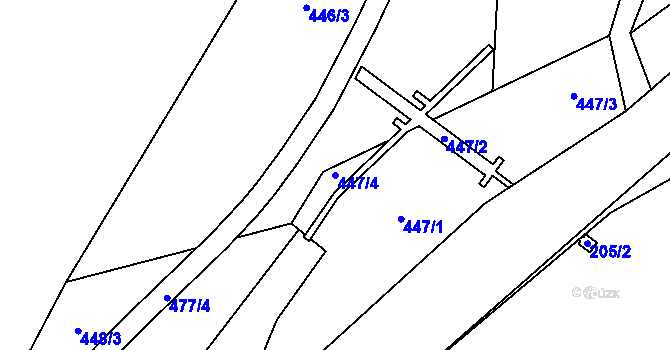Parcela st. 447/4 v KÚ Valtířov nad Labem, Katastrální mapa