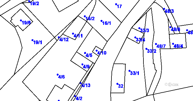 Parcela st. 4/10 v KÚ Valtířov nad Labem, Katastrální mapa