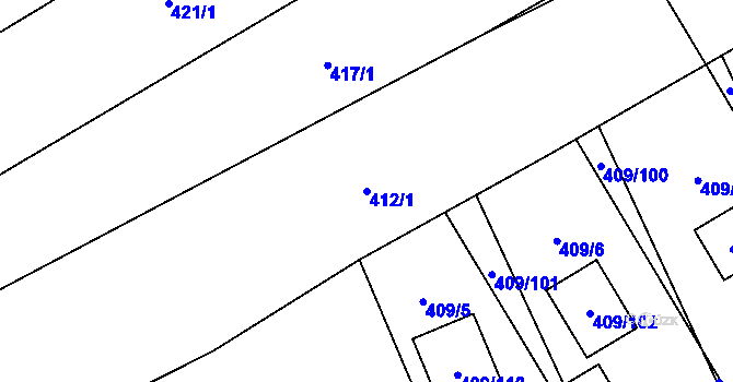 Parcela st. 412/1 v KÚ Valtířov nad Labem, Katastrální mapa