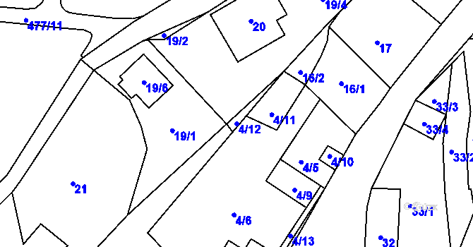 Parcela st. 4/12 v KÚ Valtířov nad Labem, Katastrální mapa