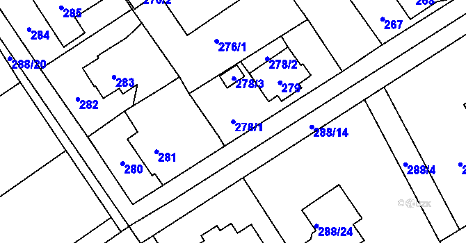 Parcela st. 278/1 v KÚ Valtířov nad Labem, Katastrální mapa
