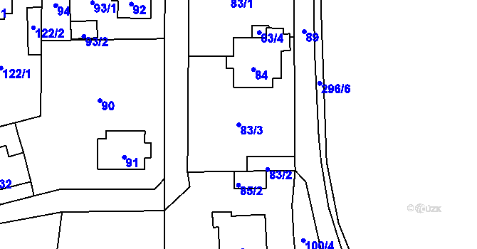 Parcela st. 83/3 v KÚ Valtířov nad Labem, Katastrální mapa