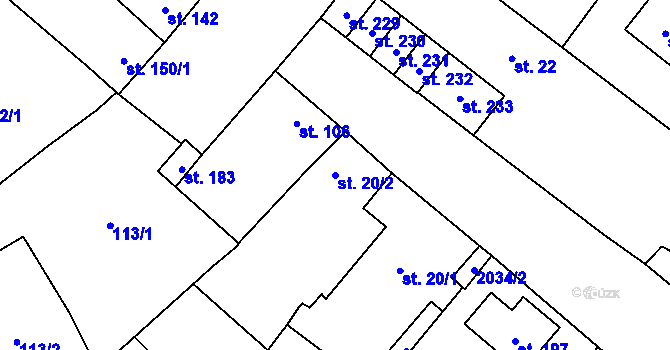 Parcela st. 20/2 v KÚ Křídlůvky, Katastrální mapa