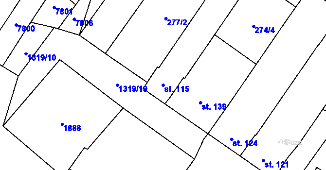 Parcela st. 115 v KÚ Křídlůvky, Katastrální mapa
