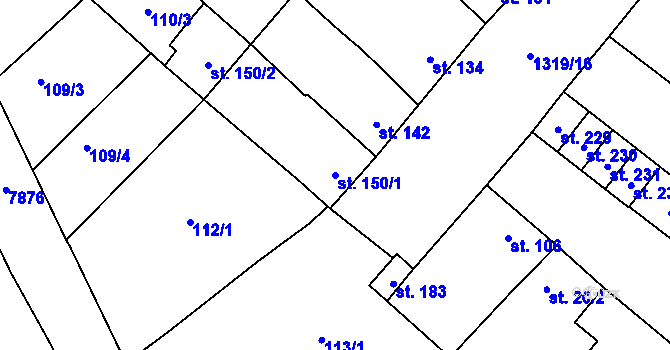 Parcela st. 150/1 v KÚ Křídlůvky, Katastrální mapa