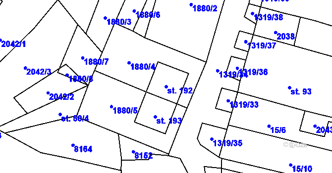 Parcela st. 192 v KÚ Křídlůvky, Katastrální mapa