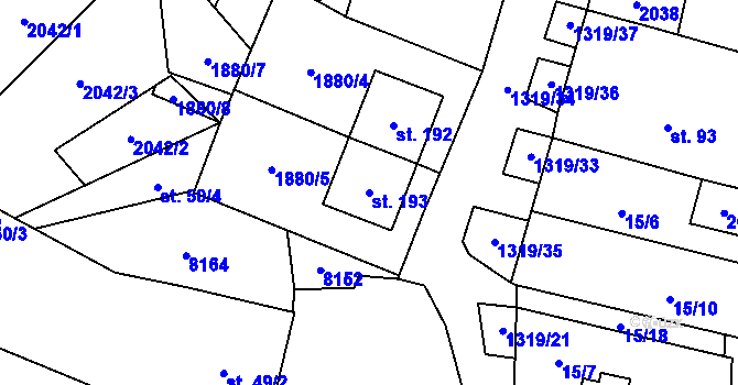 Parcela st. 193 v KÚ Křídlůvky, Katastrální mapa