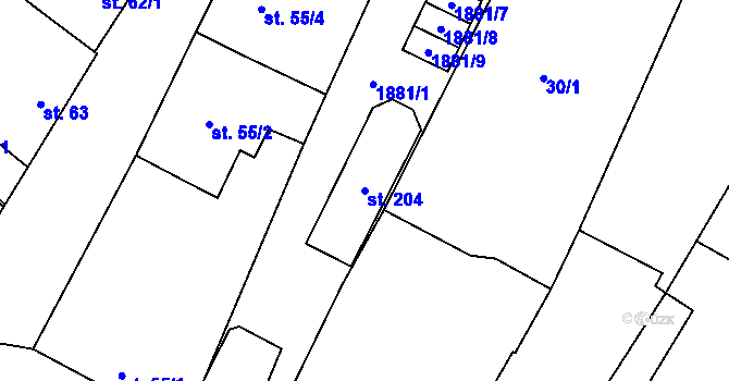 Parcela st. 204 v KÚ Křídlůvky, Katastrální mapa