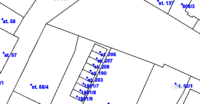 Parcela st. 206 v KÚ Křídlůvky, Katastrální mapa