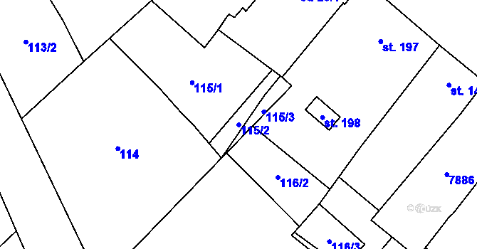 Parcela st. 115/2 v KÚ Křídlůvky, Katastrální mapa