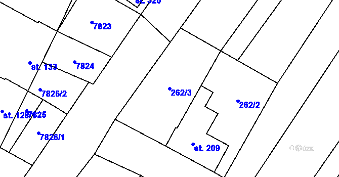Parcela st. 262/3 v KÚ Křídlůvky, Katastrální mapa