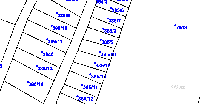 Parcela st. 385/10 v KÚ Křídlůvky, Katastrální mapa