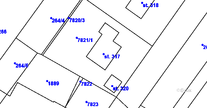 Parcela st. 317 v KÚ Křídlůvky, Katastrální mapa