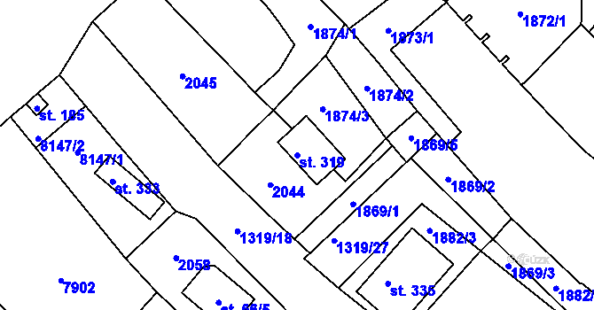 Parcela st. 319 v KÚ Křídlůvky, Katastrální mapa