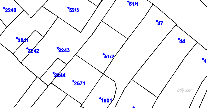 Parcela st. 51/2 v KÚ Valtrovice, Katastrální mapa