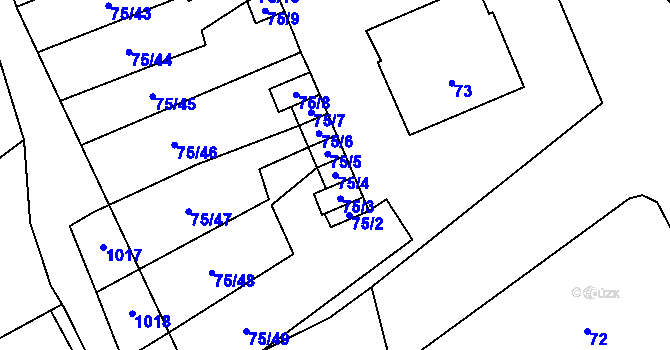 Parcela st. 75/4 v KÚ Valtrovice, Katastrální mapa