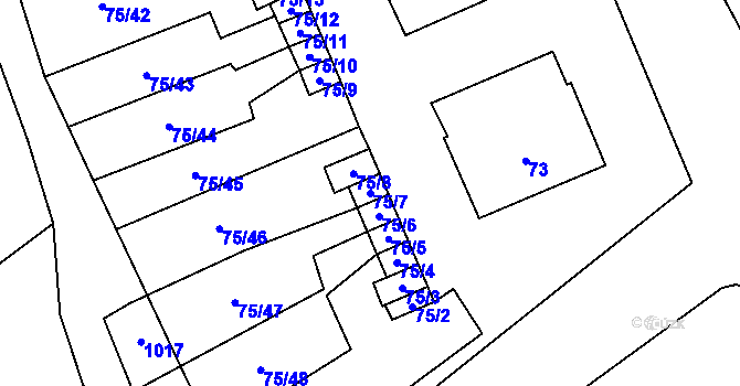 Parcela st. 75/7 v KÚ Valtrovice, Katastrální mapa
