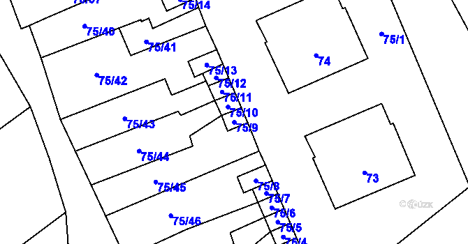 Parcela st. 75/9 v KÚ Valtrovice, Katastrální mapa