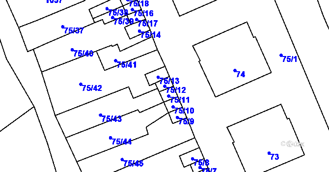 Parcela st. 75/12 v KÚ Valtrovice, Katastrální mapa