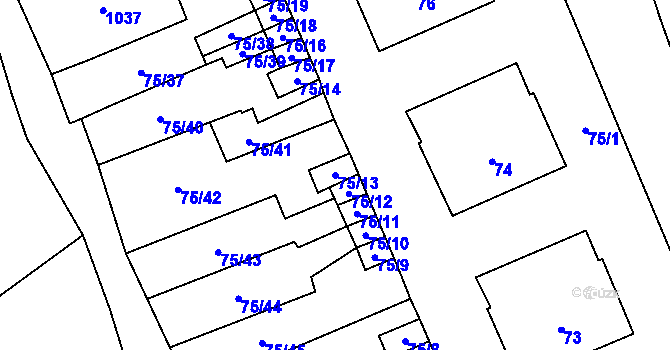 Parcela st. 75/13 v KÚ Valtrovice, Katastrální mapa