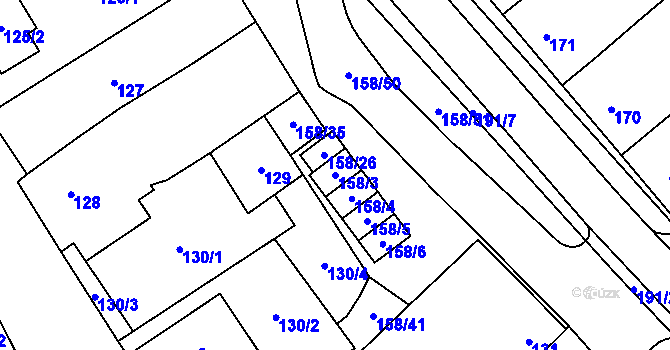 Parcela st. 158/3 v KÚ Valtrovice, Katastrální mapa