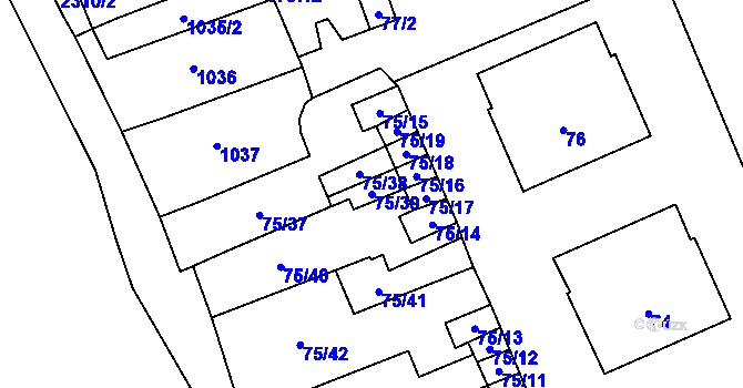Parcela st. 75/39 v KÚ Valtrovice, Katastrální mapa