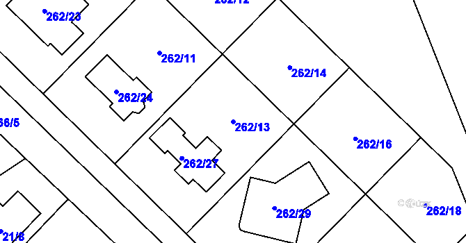 Parcela st. 262/13 v KÚ Valtrovice, Katastrální mapa