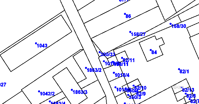 Parcela st. 350/33 v KÚ Valtrovice, Katastrální mapa