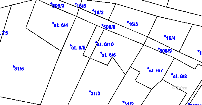 Parcela st. 6/6 v KÚ Valy u Mariánských Lázní, Katastrální mapa