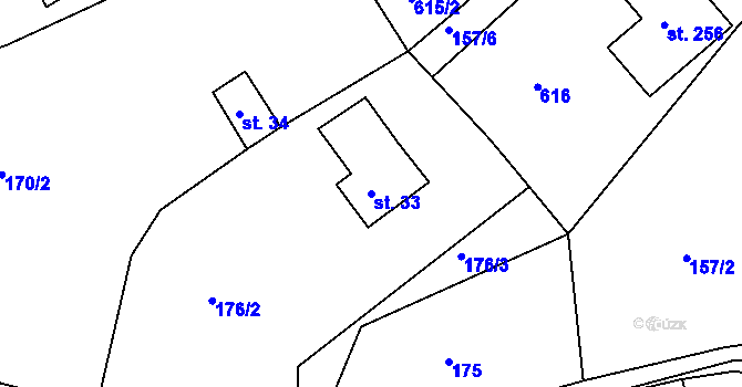 Parcela st. 33 v KÚ Valy u Mariánských Lázní, Katastrální mapa