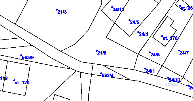 Parcela st. 21/5 v KÚ Valy u Mariánských Lázní, Katastrální mapa