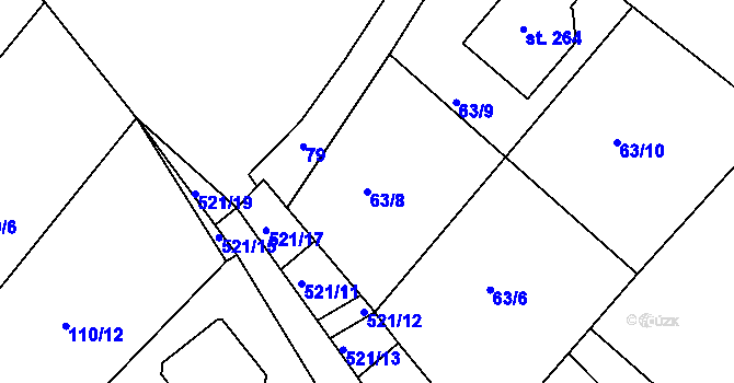 Parcela st. 63/8 v KÚ Valy u Mariánských Lázní, Katastrální mapa