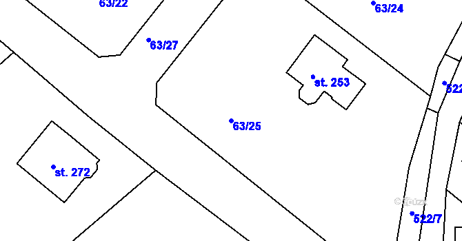 Parcela st. 63/25 v KÚ Valy u Mariánských Lázní, Katastrální mapa