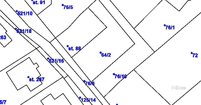 Parcela st. 64/2 v KÚ Valy u Mariánských Lázní, Katastrální mapa