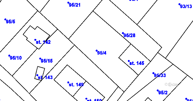 Parcela st. 95/4 v KÚ Valy u Mariánských Lázní, Katastrální mapa