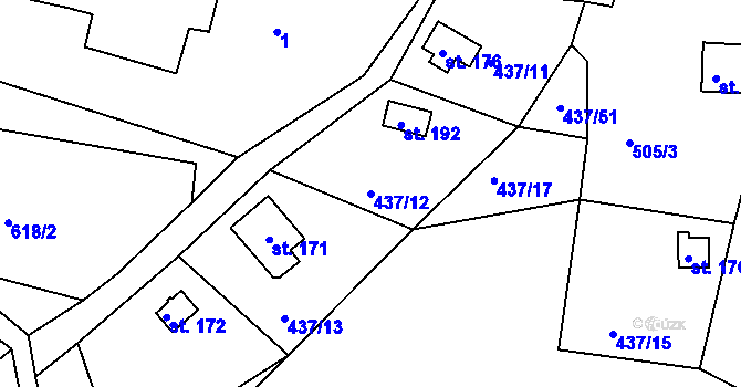 Parcela st. 437/12 v KÚ Valy u Mariánských Lázní, Katastrální mapa