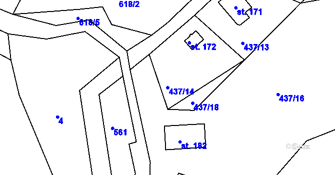 Parcela st. 437/14 v KÚ Valy u Mariánských Lázní, Katastrální mapa