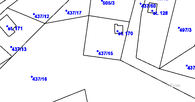 Parcela st. 437/15 v KÚ Valy u Mariánských Lázní, Katastrální mapa