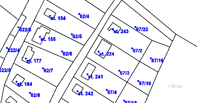 Parcela st. 224 v KÚ Valy u Mariánských Lázní, Katastrální mapa