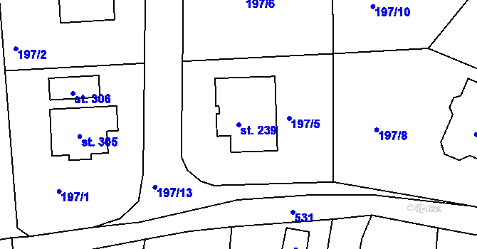 Parcela st. 239 v KÚ Valy u Mariánských Lázní, Katastrální mapa