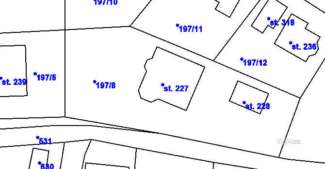 Parcela st. 227 v KÚ Valy u Mariánských Lázní, Katastrální mapa