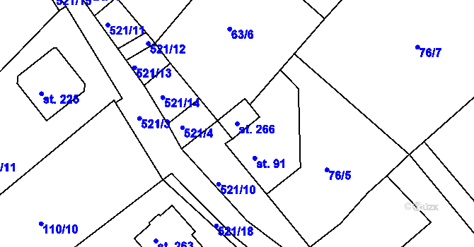 Parcela st. 266 v KÚ Valy u Mariánských Lázní, Katastrální mapa