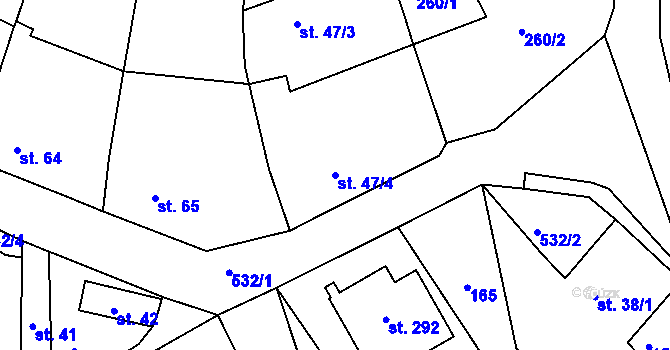 Parcela st. 47/4 v KÚ Valy u Mariánských Lázní, Katastrální mapa