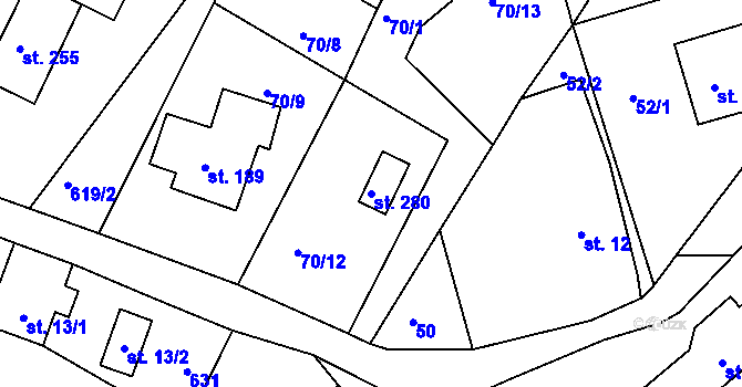 Parcela st. 280 v KÚ Valy u Mariánských Lázní, Katastrální mapa