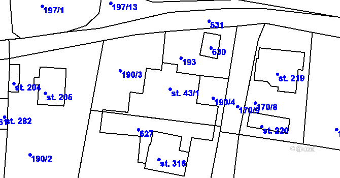 Parcela st. 43/1 v KÚ Valy u Mariánských Lázní, Katastrální mapa