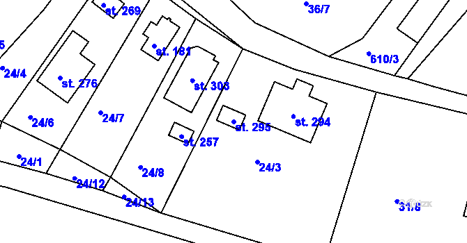 Parcela st. 295 v KÚ Valy u Mariánských Lázní, Katastrální mapa