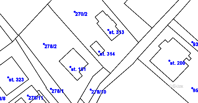 Parcela st. 314 v KÚ Valy u Mariánských Lázní, Katastrální mapa